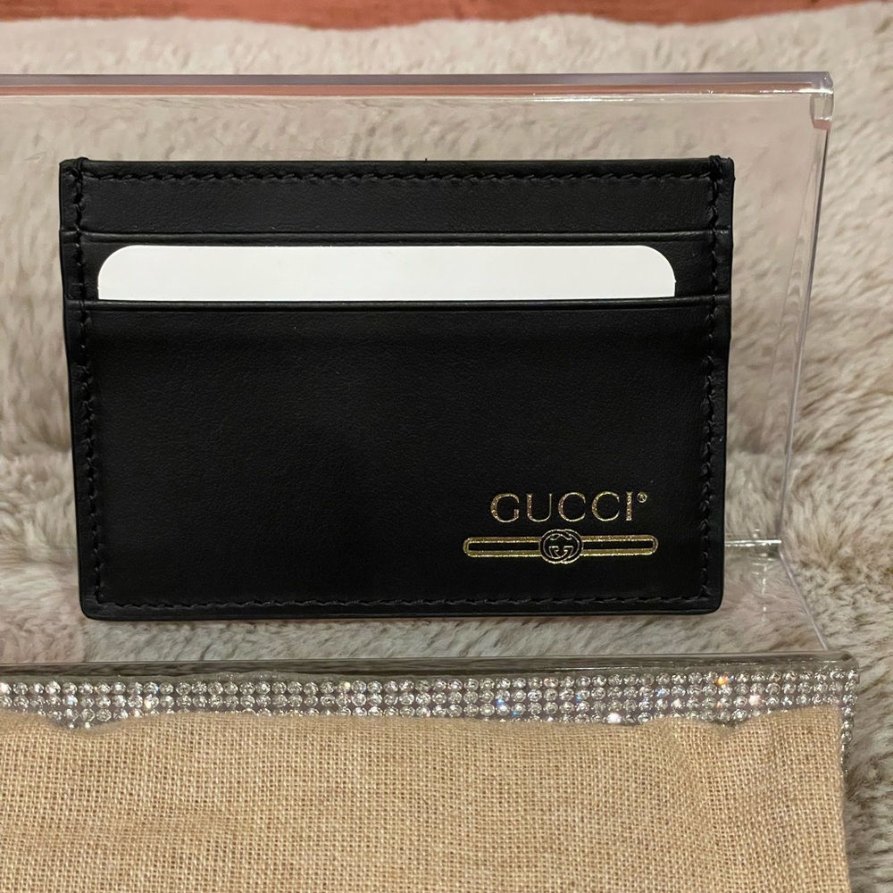 Gucci Plutone Calfskin Black Leather Card Holder with Gold Logo - Full Set - Picture 3 of 8